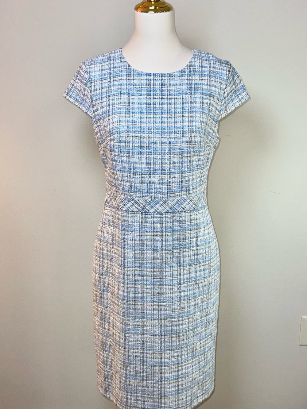 Banana Republic Light Blue and White Plaid Midi Sheath Dress